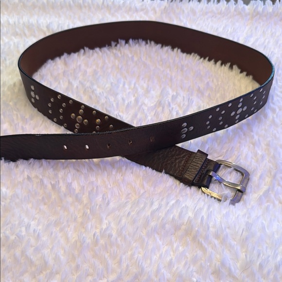 Classic Brown and Silver Leather Belt - Picture 1 of 3